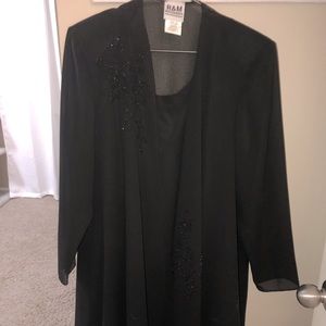 NWOT R&M Richards Black dress with detailing and cover up. Size 16